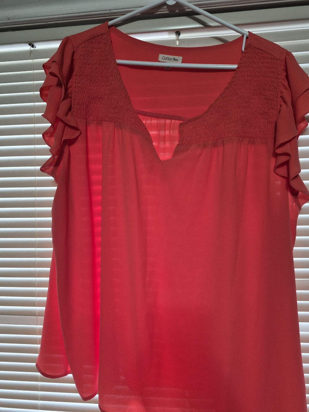Cotton Belle Coral Ruffle Sleeve Blouse
